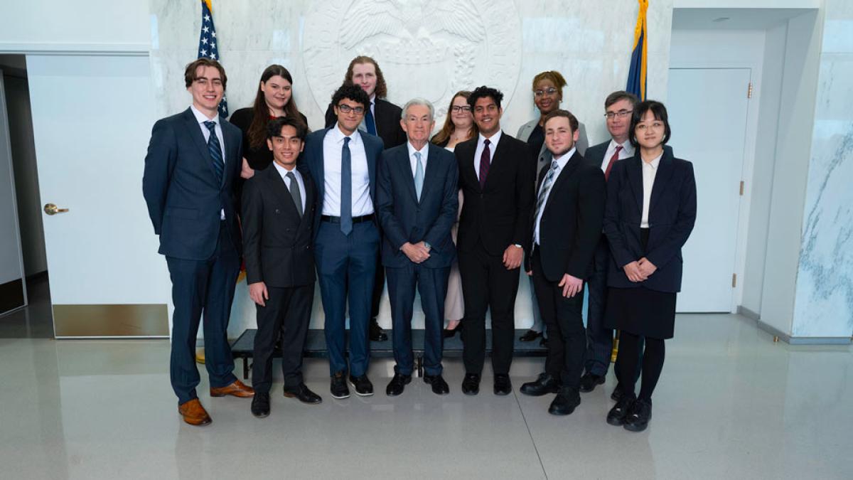  Federal Reserve Challenge team pictured with Jerome Powell