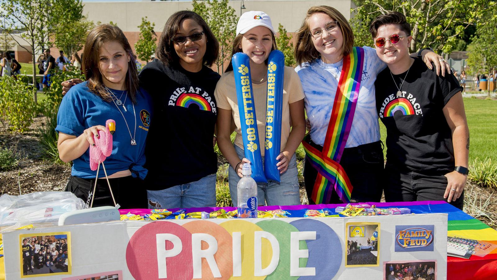 pace students on the pleasantville campus tabling for Pride at 